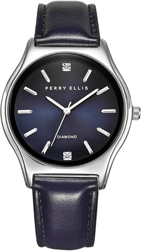 Perry Ellis Slim Diamond Men’s Watch – Blue Sunray Dial, Silver Leather Strap, Water-Resistant Analog in Saudi Arabia