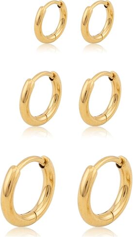 Gold Hoops Non Tarnish for Women Men, 14K Real Gold Fill Small Hoop Earrings Stack for Multiple Piercings, Hypoallergenic Silver Huggie Cartilage Earrings, Trendy Jewelry Gift in Saudi Arabia