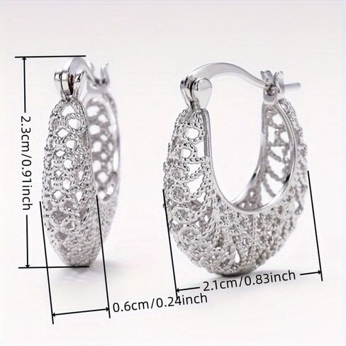 White Gold Plated Filigree Hollowed Hoop Earrings for Women Daily Evening Parties Wear Lightweight Jewelry Earring Gift for Her in Saudi Arabia