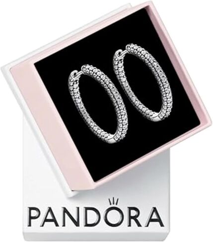 PANDORA Timeless Pavé Single - Row Hoop Earrings - Gift for Her - Sterling Silver Hoop Earrings with Clear Cubic Zirconia - Jewelry for Women - With Gift Box in Saudi Arabia