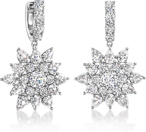 Ross-Simons Rhodium-Plated Floral Hoop Drop Earrings With 8.30 ct. t.w. Czs in Saudi Arabia