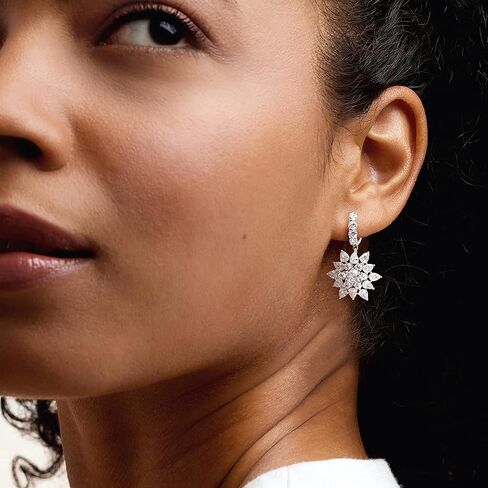 Ross-Simons Rhodium-Plated Floral Hoop Drop Earrings With 8.30 ct. t.w. Czs in Saudi Arabia