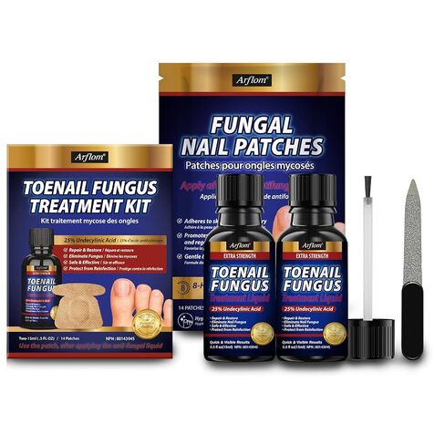 Arflom Toenail Fungus Treatment Kit: 2 Pcs Extra Strength 25% Undecylenic Acid Solution & 14 Fungal Nail Renewal Patches - for Toe Nail & Fingernail with Tea Tree Oil in Saudi Arabia