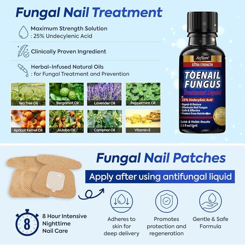 Arflom Toenail Fungus Treatment Kit: 2 Pcs Extra Strength 25% Undecylenic Acid Solution & 14 Fungal Nail Renewal Patches - for Toe Nail & Fingernail with Tea Tree Oil in Saudi Arabia