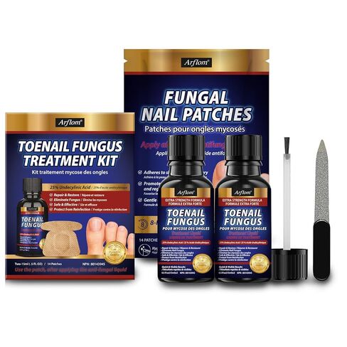 Arflom Toenail Fungus Treatment Kit: 2 Pcs Extra Strength 25% Undecylenic Acid Solution & 14 Fungal Nail Renewal Patches - for Toe Nail & Fingernail with Tea Tree Oil in Saudi Arabia