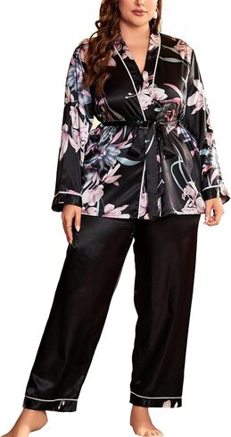 NYXBLOOM Plus Size Silk Pajamas Set For Women Satin Short Robes & Pants in Saudi Arabia