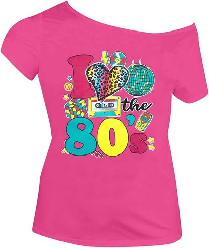 SFHFY 90s الزي للنساء 90's موضوع حفلة ديسكو قميص خمر 80s النيون قبالة الكتف قمصان ريترو 90s بلايز in Kuwait