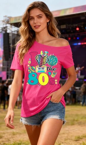 SFHFY 90s الزي للنساء 90's موضوع حفلة ديسكو قميص خمر 80s النيون قبالة الكتف قمصان ريترو 90s بلايز in Kuwait