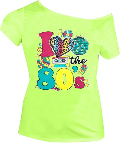 SFHFY 90s الزي للنساء 90's موضوع حفلة ديسكو قميص خمر 80s النيون قبالة الكتف قمصان ريترو 90s بلايز in Kuwait