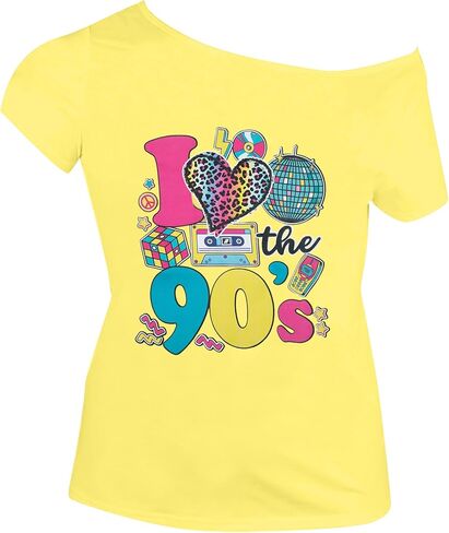 SFHFY 90s الزي للنساء 90's موضوع حفلة ديسكو قميص خمر 80s النيون قبالة الكتف قمصان ريترو 90s بلايز in Kuwait