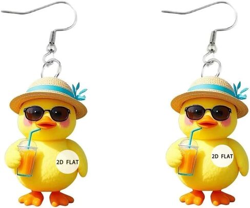 Yellow Duck Acrylic Dangling Cute Cartoon Hook Earrings for Women Funny Creative Animal Duckie with Sunglasses and Beach Hat Dangle Drop Lightweight Earring Summer Vcation Novelty Ducky Jewelry in Saudi Arabia