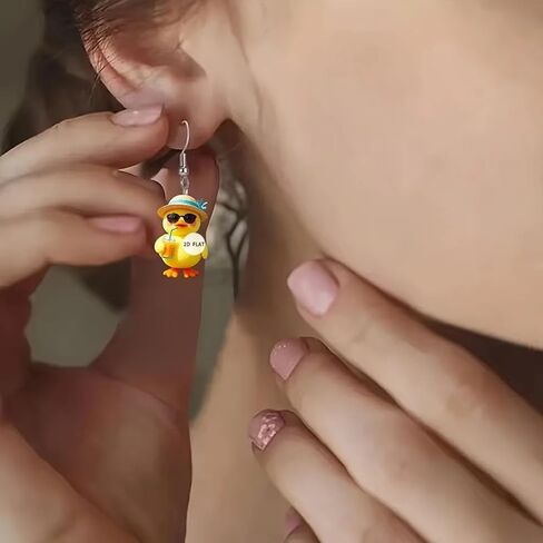 Yellow Duck Acrylic Dangling Cute Cartoon Hook Earrings for Women Funny Creative Animal Duckie with Sunglasses and Beach Hat Dangle Drop Lightweight Earring Summer Vcation Novelty Ducky Jewelry in Saudi Arabia