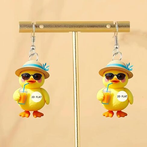Yellow Duck Acrylic Dangling Cute Cartoon Hook Earrings for Women Funny Creative Animal Duckie with Sunglasses and Beach Hat Dangle Drop Lightweight Earring Summer Vcation Novelty Ducky Jewelry in Saudi Arabia
