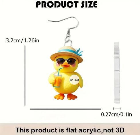 Yellow Duck Acrylic Dangling Cute Cartoon Hook Earrings for Women Funny Creative Animal Duckie with Sunglasses and Beach Hat Dangle Drop Lightweight Earring Summer Vcation Novelty Ducky Jewelry in Saudi Arabia