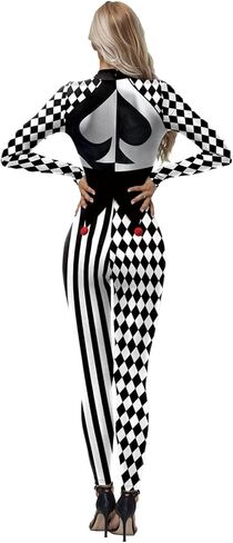 Bemeiren Jester Costume for Womens Creepy Clown Bodysuit Scary Joker Long Sleeve Outfit Costume Halloween Cosplay in Saudi Arabia