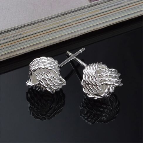 Sterling Silver Jewelry Diamond Cut Wire Love Knot Stud Earring for Women 925 Sterling Silver Love Knot Stud Earrings in Saudi Arabia