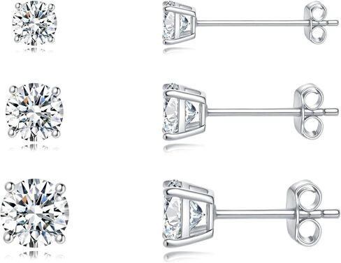 3 Pairs 14K Gold Plated Cubic Zirconia Stud Earrings | 4mm 5mm 6mm Size Set | S925 Silver Ear Posts, Hypoallergenic for Women & Men in Saudi Arabia