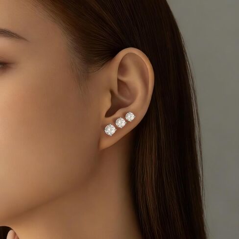 3 Pairs 14K Gold Plated Cubic Zirconia Stud Earrings | 4mm 5mm 6mm Size Set | S925 Silver Ear Posts, Hypoallergenic for Women & Men in Saudi Arabia