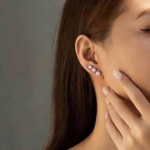 3 Pairs 14K Gold Plated Cubic Zirconia Stud Earrings | 4mm 5mm 6mm Size Set | S925 Silver Ear Posts, Hypoallergenic for Women & Men in Saudi Arabia