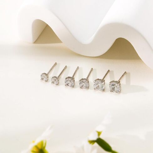 3 Pairs 14K Gold Plated Cubic Zirconia Stud Earrings | 4mm 5mm 6mm Size Set | S925 Silver Ear Posts, Hypoallergenic for Women & Men in Saudi Arabia