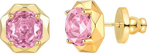 14K Gold Plated Stud Earrings for Women, Big Simulated Diamond Earrings in Sterling Silver Posts, Premium Cubic Zirconia in Pink, White, and Red, Hypoallergenic Vintage Style Luxury Valentines Gift, Wedding Jewelry in Saudi Arabia