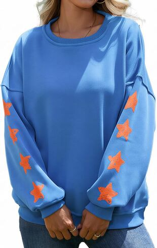 Fyralis Women's Oversized Crewneck Sweatshirt, Thickened with Fleece, Star Sleeves, Long Sleeve Pullover Top in Saudi Arabia
