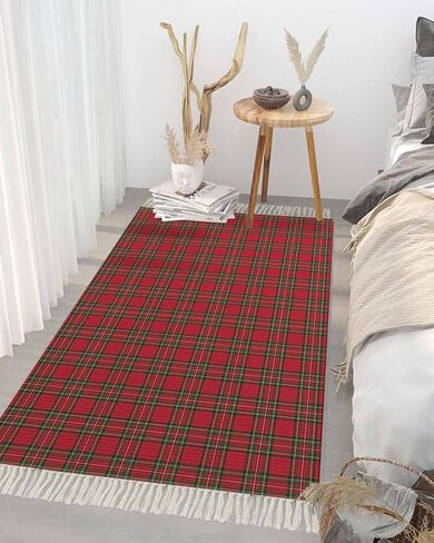 Runner Rug for Hallway 2x6ft, Christmas Red and Green Buffalo Plaid Washable Runner Rugs with Tassels Woven Floor Carpet Runners for Hallways Kitchen Laundry Entryway in Saudi Arabia