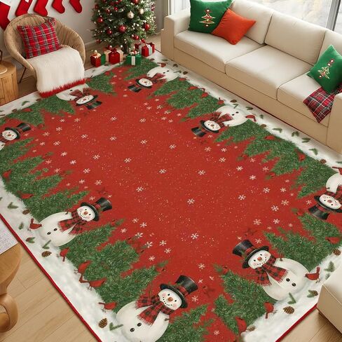 Breling Christmas Area Rug 4x6 Washable Rugs for Living Room Christmas Tree Print Indoor Carpet Non Slip Soft Low Pile Holiday Decor Carpet for Bedroom Kitchen Office Dining Room Decor in Saudi Arabia