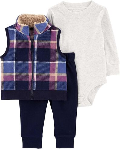 Carter's Baby Boys' 3 Piece Plaid Patch Little Vest Set (Yellow/White/Grey Hooded, 18 Months) in Kuwait
