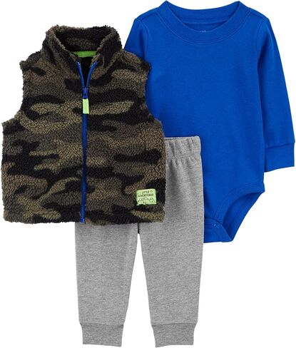 Carter's Baby Boys' 3 Piece Plaid Patch Little Vest Set (Yellow/White/Grey Hooded, 18 Months) in Kuwait