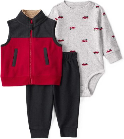 Carter's Baby Boys' 3 Piece Plaid Patch Little Vest Set (Yellow/White/Grey Hooded, 18 Months) in Kuwait