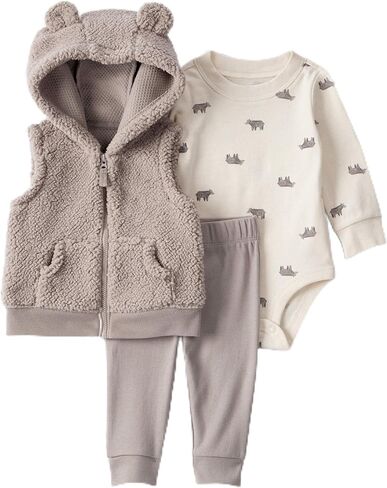 Carter's Baby Boys' 3 Piece Plaid Patch Little Vest Set (Yellow/White/Grey Hooded, 18 Months) in Kuwait