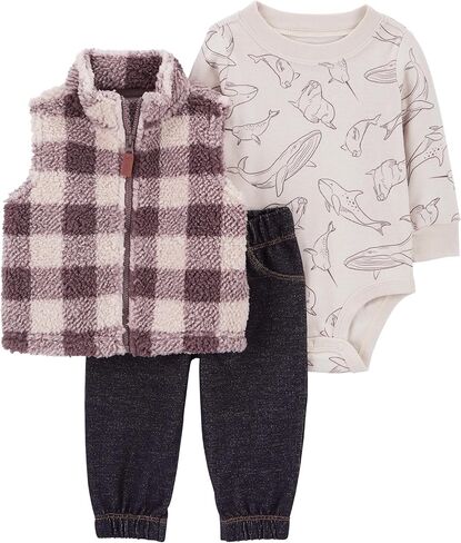 Carter's Baby Boys' 3 Piece Plaid Patch Little Vest Set (Yellow/White/Grey Hooded, 18 Months) in Kuwait