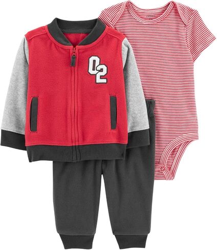 Carter's Baby Boys' 3 Piece Plaid Patch Little Vest Set (Yellow/White/Grey Hooded, 18 Months) in Kuwait