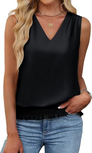BMJL Womens Summer Tank Top Sleeveless Business Casual Outfits Pleated Loose Fit Cute Shirts Banded Bottom in Saudi Arabia