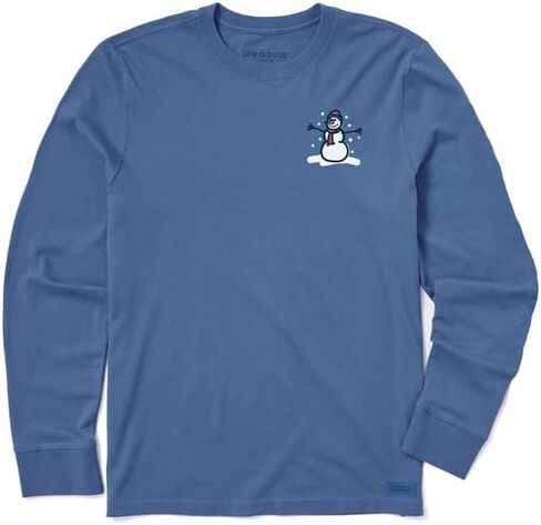 Life is Good. Men's Tiny Little Snowman Long Sleeve Crusher Tee, Vintage Blue in Saudi Arabia