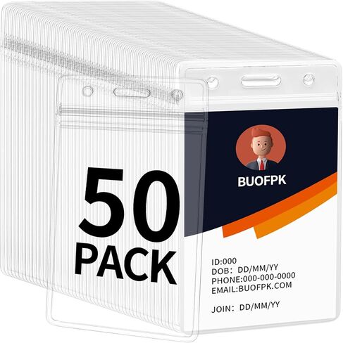 50 PCS حاملي شارة بلاستيكية للحبل ، غطاء بطاقة الهوية الأفقي مع zip قابلة لإعادة الاستئصال ، واضحة الأسماء شارة علامة القرب/RFID/بطاقات الائتمان (3.35x2.20) in Saudi Arabia