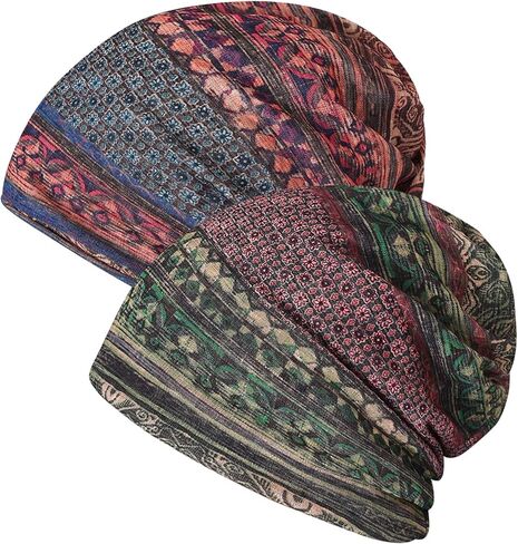 Jnxuoq 2 قطعة قبعة الجمجمة مترهل مجموعة Skullies Beanies للنساء الرجال الدافئة متماسكة الكيماوي أغطية الرأس قبعات السرطان خفيفة الوزن in Kuwait
