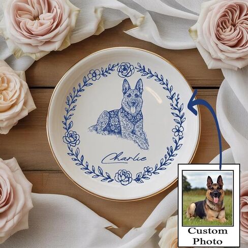 Chillever Custom Dog Cat Photo Ring Dish, Personalized Pet Portrait Jewelry Dish, Dog Mom Trinket Tray, Pet Lovers Gift, Cat Mom Photo Gift, Pets Lover Gifts 4 in Saudi Arabia