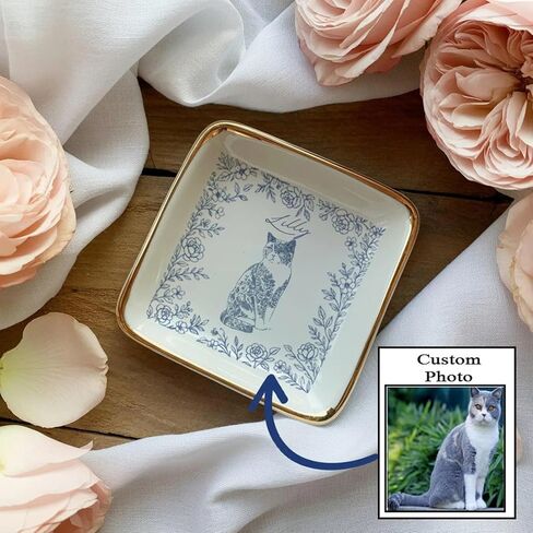 Chillever Custom Dog Cat Photo Ring Dish, Personalized Pet Portrait Jewelry Dish, Dog Mom Trinket Tray, Pet Lovers Gift, Cat Mom Photo Gift, Pets Lover Gifts 4 in Saudi Arabia