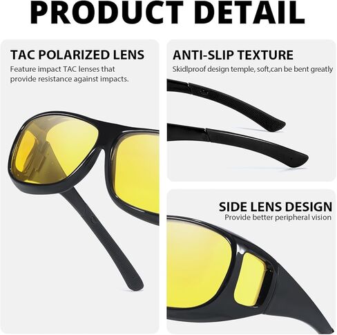 نظارات الرؤية الليلية VIEWBETTER® Fit Over Night Vision للنساء والرجال عدسة صفراء للقيادة الليلية نظارات مضادة للوهج مستقطبة N4106 in Kuwait