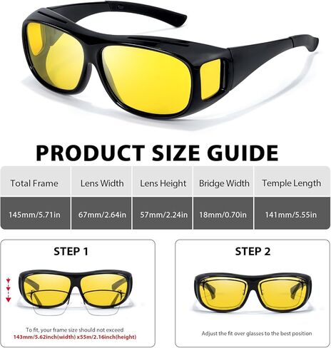 نظارات الرؤية الليلية VIEWBETTER® Fit Over Night Vision للنساء والرجال عدسة صفراء للقيادة الليلية نظارات مضادة للوهج مستقطبة N4106 in Kuwait