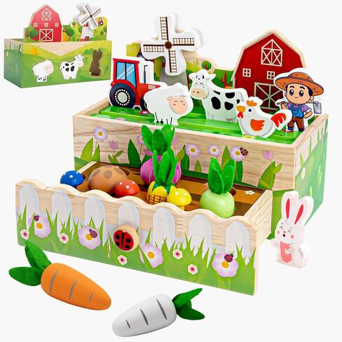 Montessori Toys for 1-3 Year Old Girls Boys|Birthday Gifts for 1 Year Old Girl|Shape Sorting Toys with Game Map|Wood Animal Farm Baby Toys for Baby 1+ 1-2 First Birthday Girl Easter Gifts in Kuwait