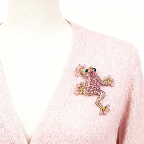 Crystal Frog Brooch Pin for Women Men Dainty Pink Frogs Broochs Pins Cute Green Frog Brooch Pin Vintage Rhinestone Animal Broochs And Pins Clothing Bag Hat Dress Christmas Brooch Jewelry Gift in Saudi Arabia