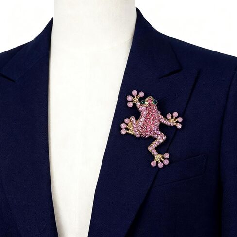 Crystal Frog Brooch Pin for Women Men Dainty Pink Frogs Broochs Pins Cute Green Frog Brooch Pin Vintage Rhinestone Animal Broochs And Pins Clothing Bag Hat Dress Christmas Brooch Jewelry Gift in Saudi Arabia