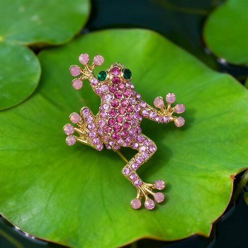 Crystal Frog Brooch Pin for Women Men Dainty Pink Frogs Broochs Pins Cute Green Frog Brooch Pin Vintage Rhinestone Animal Broochs And Pins Clothing Bag Hat Dress Christmas Brooch Jewelry Gift in Saudi Arabia