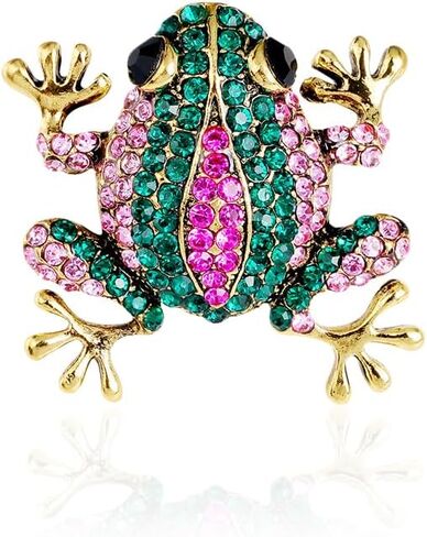 Crystal Frog Brooch Pin for Women Men Dainty Pink Frogs Broochs Pins Cute Green Frog Brooch Pin Vintage Rhinestone Animal Broochs And Pins Clothing Bag Hat Dress Christmas Brooch Jewelry Gift in Saudi Arabia