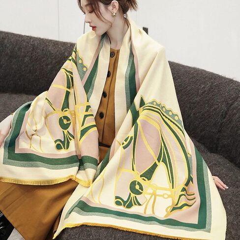 LumiSyne Winter Scarf Cashmere Shawl For Women Color Splicing Animal Pattern Fringed Warm Pashmina Soft Wool Thickened Wrap in Saudi Arabia