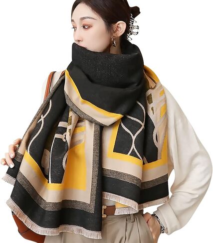 LumiSyne Winter Scarf Cashmere Shawl For Women Color Splicing Animal Pattern Fringed Warm Pashmina Soft Wool Thickened Wrap in Saudi Arabia