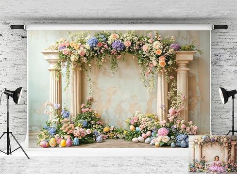 Kate Easter Arch Door Backdrop Colorful Flower Retro Background Egg Carrot Photo Background Studio Props,8x8ft in Kuwait